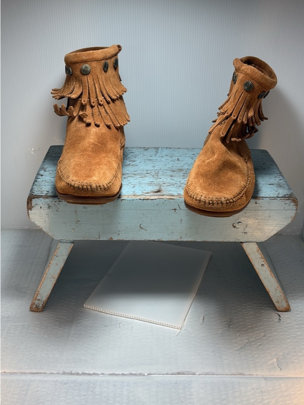 Minnetonka Kids Suede Fringe Moccasins in Tan